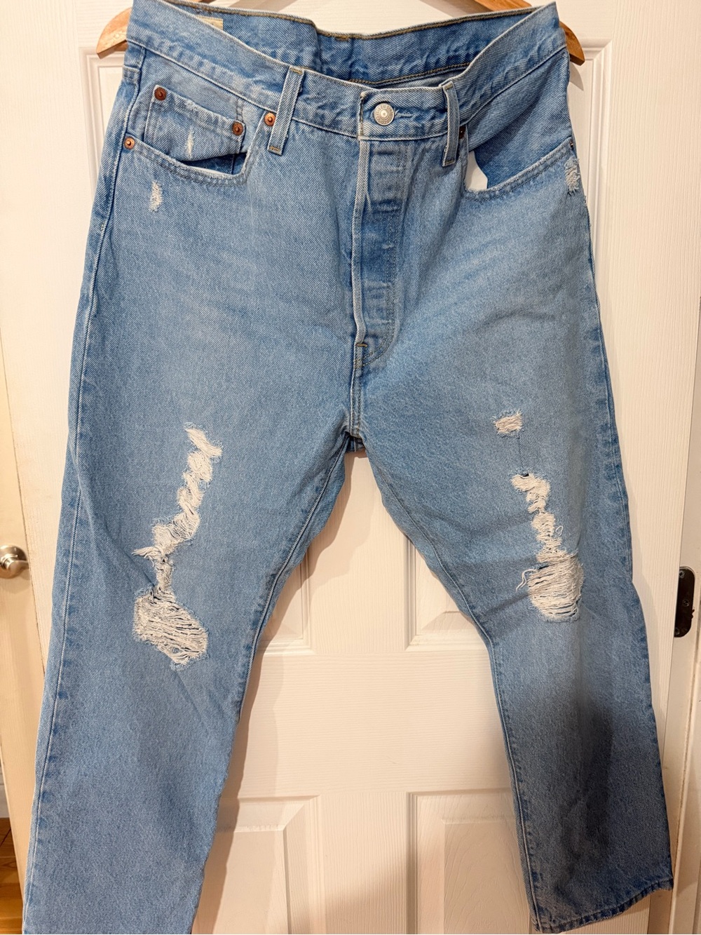 Levi's Light Blue Distressed Straight Leg Jeans